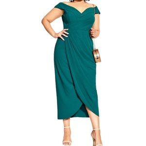 City Chic Teal Off-Shoulder Dress